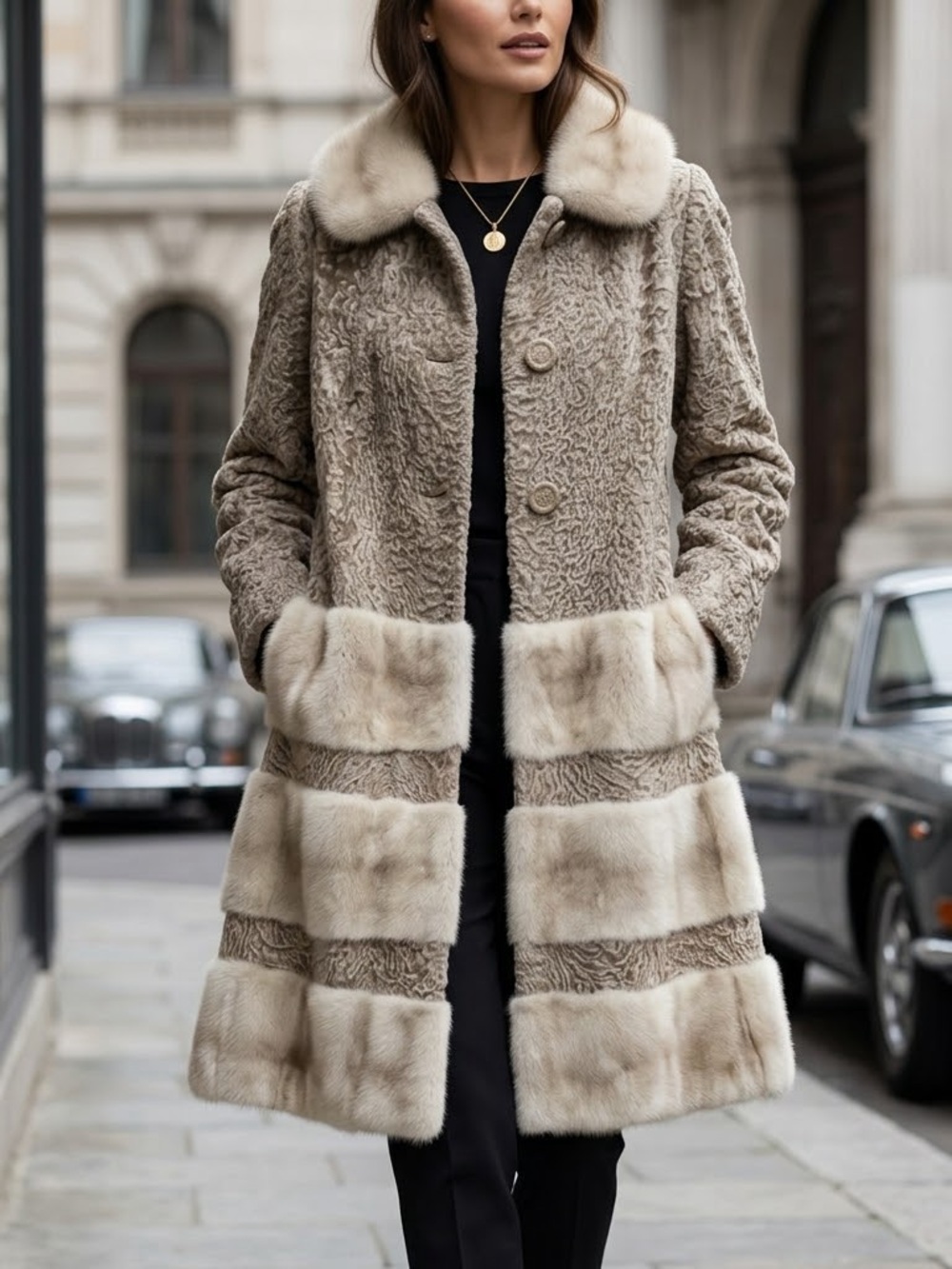 RARE! Vintage Real Mink Fur 2-Pc Persian Lamb Coat Matching Skirt Meisel-Pesky